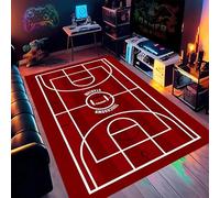 SOJAWA Rugby Rug, 60x90cm, Dark Red Background With White Lines, Sports-Themed Rugs, Suitable for Bedroom and Living Room, Non-Slip Washable Soft Small Rug, Rugby-Themed Home Decor Gift.