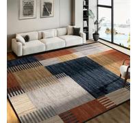 SOJAWA Scandinavian Multi Coloured Area Rug 120x150cm, Blue Beige Orange Geometric Abstract Living Room Rugs, Washable Non Slip Low Pile Soft Rug for Bedroom Dining Room Home Decor