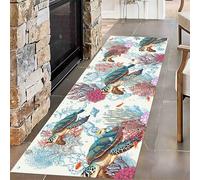 SOJAWA Sea Life Runner Hallway Rug, 60x120cm Coral Sea Turtle Small Fish Office Rugs, Colorful Undersea World Washable Carpets, Low Pile Carpet With Non-Slip Rubber Backing