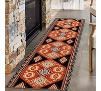 SOJAWA Southwestern Aztec Style Rug, 60x300cm, Black Base With Red Geometric Pattern, Native American Andean Traditional Pattern Hallway Rugs, Non-Slip Washable Rug, Southwestern Home Decor