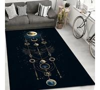 SOJAWA Star and Moon Cosmic Rug 60x90cm, Black Background With Ethereal Dreamy Pattern, Floating Star and Moon Orbit Pattern Rugs, Soft Non-Slip Bedroom Rugs, Dorm Room Decor, Black Area Rug