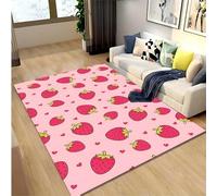 SOJAWA Strawberry Area Rug, 70x140cm Pink Cute Love Strawberry Print Rugs, Living Room Bedroom Office Dormitory Foldable Carpet, for Areas With High Traffic Volume Non-Slip Indoor Rug