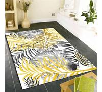 SOJAWA Tropical Rainforest Area Rug, 60x90cm Gold and Grey Plant Leaf Rugs, Washable No-Wrinkle Banana Leaf Palm Leaf Printed Carpets for Sofa Hallway Welcome Entryway Carpet Mat