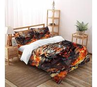SOJFGSNAJ Angry Tiger Double Duvet Set Jungle Animals - Ultrasoft Hypoallergenic Reversible Quilt Cover Set Non Iron Luxury Bedding Sets With Zipper Closure Double（200x200cm）