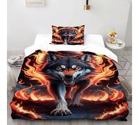 SOJFGSNAJ Angry Wolf Double Duvet Set Jungle Animals Hypoallergenic Duvet Double Cover Non Iron Luxury Bedding Set With Zipper Closure Single（135x200cm）