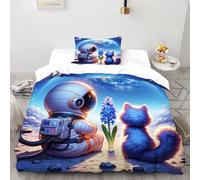 SOJFGSNAJ Astronauts And Cats Duvet Cover Sets Premium Brushed Microfiber Duvet Cover Double Ultrasoft Set Non Iron Luxury Bedding Sets With Zipper Closure Single（135x200cm）