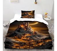 SOJFGSNAJ Castle Under The Moon Duvet Cover Sets Totem Premium Brushed Microfiber Duvet Cover Double Bedding Set With Zipper Closure Single（135x200cm）