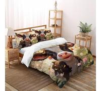 SOJFGSNAJ Cute Cow 3 Pieces Duvet Cover,3D Printed Cute Animals Bedding Set,2 Pillowcases,Hidden Zipper,Microfiber Quilt Cover,Double（200x200cm）