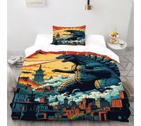 SOJFGSNAJ Godzilla Monster Double Duvet Set - Ultrasoft Hypoallergenic Reversible Quilt Cover Non Iron Luxury Bedding Set With Zipper Closure Single（135x200cm）