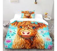 SOJFGSNAJ Highland Cow Double Duvet Set Animal Totem Premium Brushed Microfiber Duvet Cover Double Ultrasoft Set Non Iron Luxury Bedding Sets With Zipper Closure Single(135x200cm)