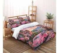 SOJFGSNAJ Pink Car Double Duvet Set Totem Hypoallergenic Duvet Double Cover Set Non Iron Luxury Bedding Sets With Zipper Closure Double(200x200cm)