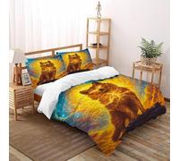 SOJFGSNAJ The Golden Wolf Double Duvet Set Jungle Animals Ultrasoft Hypoallergenic Reversible Duvet Covers Set Non Iron Luxury Bedding Sets With Zipper Closure King（220x240cm）