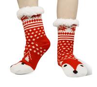 SOJOFEL Slipper Fluffy Socks for Women - Thick Warm Thermal Non-Slip Christmas Socking Fleece Lined Warm Winter Soft Grip Socks 1 Pair Fox 4-7