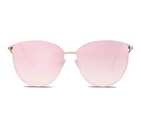 SOJOS SJ1085 Retro Round Cat Eye Sunglasses Mirrored Metal Flat Lenses, c4 gold frame/gradient pink lens, UK M