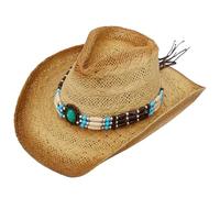 SoJourner Bags Men & Women's Cowboy Cowgirl Hat - Western Hats for Women, Adjustable Cowboy Hat Men with Wide Brim, Turquoise Beads, One Size