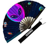 SoJourner Folding Rave Fan, Alien | Large clack fan for EDM festivals, concerts and cosplay. Durable folding design with loud snap effect.