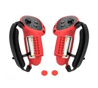 SoJumpvr Upgraded Controller Grips Cover Compatible with Meta/Oculus Quest 3 Accessories, Silicone Hand Grip Protector with Battery Opening Cover and Knuckle Straps with Sponge (Red)
