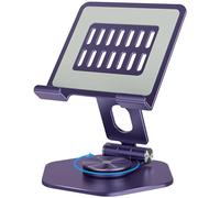 SOJUNER Tablet Stand Holder for Desk, Swivel iPad Stand with 360 Rotating Base, Aluminum Foldable Desktop Stand Holder Compatible with All Tablet Such as iPad Pro 12.9,11,10.5,9.7, Purple