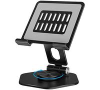 SOJUNER Foldable Aluminum Tablet Stand for Desk, 360° Swivel iPad & Tablet Holder - Portable & Stable Desktop Mount for 5-12.9in Devices, Black