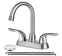 SOKA Centerset Bathroom Sink Faucet Two Handles High Arc 4" Lavatory Bath with Deck Plate & Pop-Up Drain Fit 3 Hole Installation, Brushed Nickel