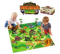 SOKA Dinosaur Jurassic Toy Figure Set with Activity Play Mat & Trees