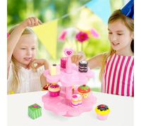 SOKA Wooden Magnetic Cake Stand Heart Afternoon Tea Party Pretend Play Pink Cupcake Muffin Food Toy Playset Role Play Educational Development for Kids Children Girls 3 years old +