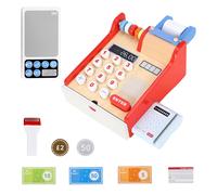 SOKA Wooden Cash Register Children’s Shop Grocery Checkout Till Toy Cashier Role Play Supermarket Shopping Money Educational Pretend Playset for Kids Children Girls Boys 3 year old +