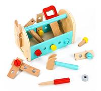 SOKA My First Toolbox Carpenter Wooden Building Tools Play Set Construction Wood Craft Pretend Play Learning Toy for Kids Children Boys Girls Age 3+