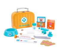 SOKA Wooden Pet Hospital Pretend Playset Educational Preschool Animal Vet Doctor Clinic Role Play Veterinarian Toy Kit with Carry Case for Children Kids Girls Boys Ages 3 year old +