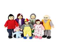 SOKA Set of 7 Happy Family Set Wooden Miniature Figures Dolls Play Set Accessories Dollhouse Pretend Role Play Toy Set For Children Kids Girls Boys 3 year old +