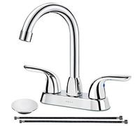 SOKA Two Handles Centerset Bathroom Faucet for Sink High Arc Stainless Steel with Deck Plate & Pop-Up Drain Assembly Fit 3 Hole Installation, Chrome