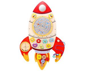 SOKA Wall Element Rocket Activity Wooden Board Fun Space Adventure Multi-Interactive Toy Shape Sorter Spinning Maze Educational Montessori for Kids Children Boy Girl Ages 3 year old +