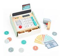 SOKA Wooden New Cash Register Classic Cashier Role Play Supermarket Shopping Checkout Money Till Toy Educational Learning Pretend Playset for Kids Children Girls Boys 3 year old +