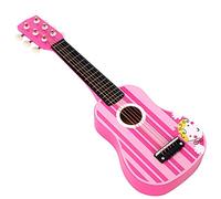 SOKA Wooden Pink Striped Guitar Musical Instrument Pretend Play Music Toy Interactive Role Play Game Early Developmental Gift for Children Toddler Kids Boys Girls Ages 3 year old +