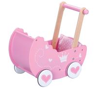 SOKA Wooden Push Along Pink Princess Doll Pram for Boys and Girls