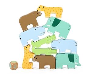 SOKA Wooden Wild Animal Stacking Toy Balancing Building Farm Shaped Blocks Developmental Montessori Toy Set for Kids Toddlers Children Boy Girl Ages 3 year old +