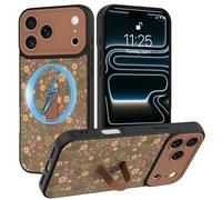 SOKAD Magnetic Floral Case for iPhone 17 Pro Max with Finger Strap Kickstand, Compatible with Magsafe, Cute Small Flower Designed for Women Men, Full Camera Protection Cover, Brown