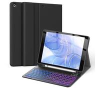 Soke for iPad 9th/8th/7th Generation Case with Keyboard 10.2 Inch-7 Color Backlitght Magnetic Wireless Detachable Folio Keyboard Cover with Pencil Holder for Apple iPad Gen 9/8/7, Black