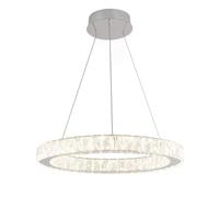 SOKIDS Modern Crystal Halo LED Pendant Light - Dimmable Chrome Hanging Ceiling Fixture - Adjustable Height for Dining Room & Living Room