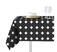 Sokios. Black Crosses Tablecloth. Made of Fine Microfiber Chenille Thread, 100% Polyester. No Wrinkle, No Fade and Shrink. Table 90 x 140 (160 x 210)