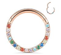 SOKNKSTF G23 8-12mm 16G Zircon stone hight Segment Rings Open Small Septum Piercing Nose Earrings fashion body piercing jewelry(Rose gold colorful,1.2x10mm)