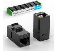Sokqovt CAT6 RJ45 Keystone Coupler (24 Pack), Cat6 Keystone Jack Female to Female, Cat 6 Inline Keystone Jacks for Wall Plate & Patch Panel, RJ45 Ethernet Coupler Black