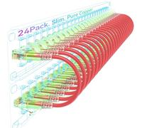 Sokqovt Cat6a Patch Cables Slim 2ft (24 Pack), Flexible Cat6 Ethernet Patch Cable 10G 550MHZ, 28AWG Pure Copper Cat6 Patch Cable for Network Cabinet, Cat 6 Patch Cable Red