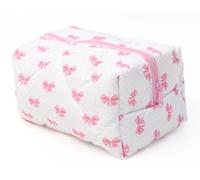 SOKTDO Bow Pencil Case Cute Quilted Bow Y2k Makeup Bag Small Pouch Cosmetic Bag Toiletry Organizer Bag(Pink)