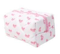 SOKTDO Bow Pencil Case Cute Quilted Bow Y2k Makeup Bag Small Pouch Cosmetic Bag Toiletry Organizer Bag(Pink)