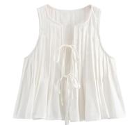 SOKTDO Women's Bow Tie Front Tank Top - Peplum Blouse (White, M)