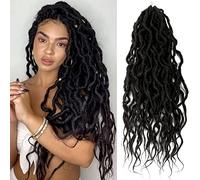 SOKU 6 Packs New Goddess Locs Faux Locs Wavy Crochet Hair 26 Pouces Avec des extrémités lâches et ondulées Extensions de tresses synthétiques pré-bouclées Long Noir Naturel Dreadlocks