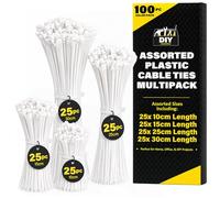 SOL 100pcs White Cable Ties 100mm 150mm 250mm 300mm Assorted Heavy Duty Self Locking Nylon Zip Ties for Electrical Wiring Management Garden DIY Organisation Strong Fastening Indoor Outdoor Use