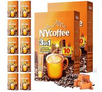 SOL 100pk Bulk NY 3-in-1 Coffee Sachets, Salted Caramel Flavour Case Pack Includes 10 x 10 Individually Wrapped Instant Sticks, Convenient and Portable, Perfect for Home, Office, or Travel