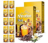 SOL 100pk Bulk NY 3-in-1 Coffee Sachets, Vanilla Latte Flavour, Case Pack Includes 10 x 10 Individually Wrapped Instant Sticks, Convenient and Portable, Perfect for Home, Office, or Travel